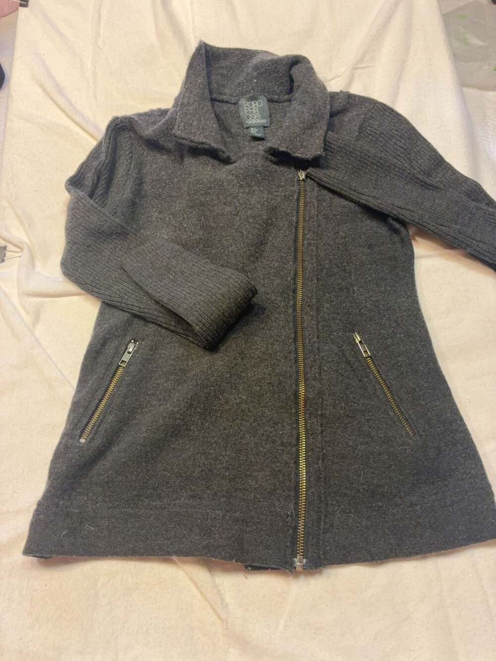 Paraphrase Women's 100% Wool Asymmetrical Zip Sweater Gray Size S